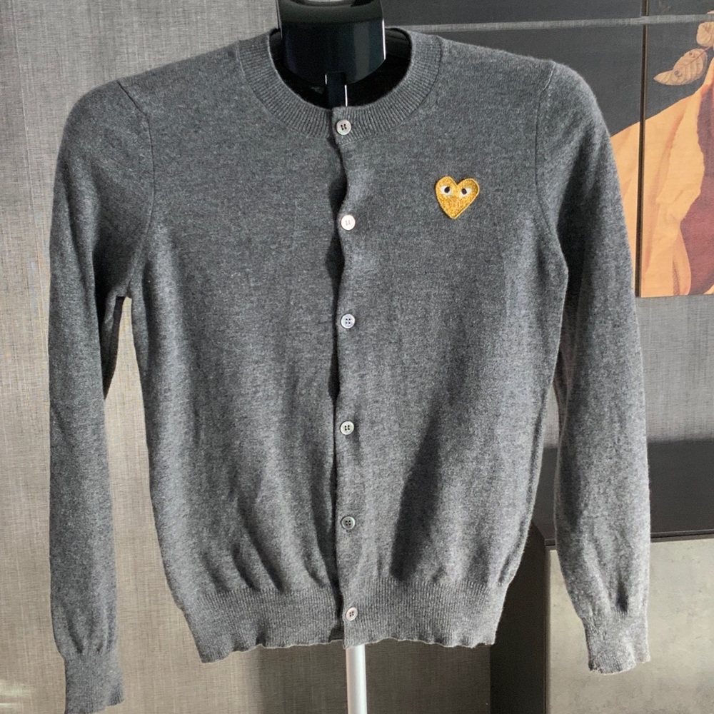 Comme des Garcons PLAY Charcoal Cardigan with Gold Heart